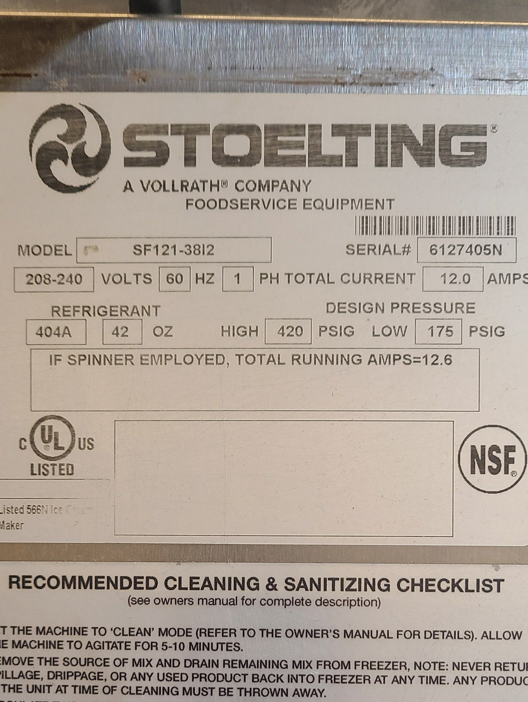 2016 Stoelting SF121  machine 1ph air