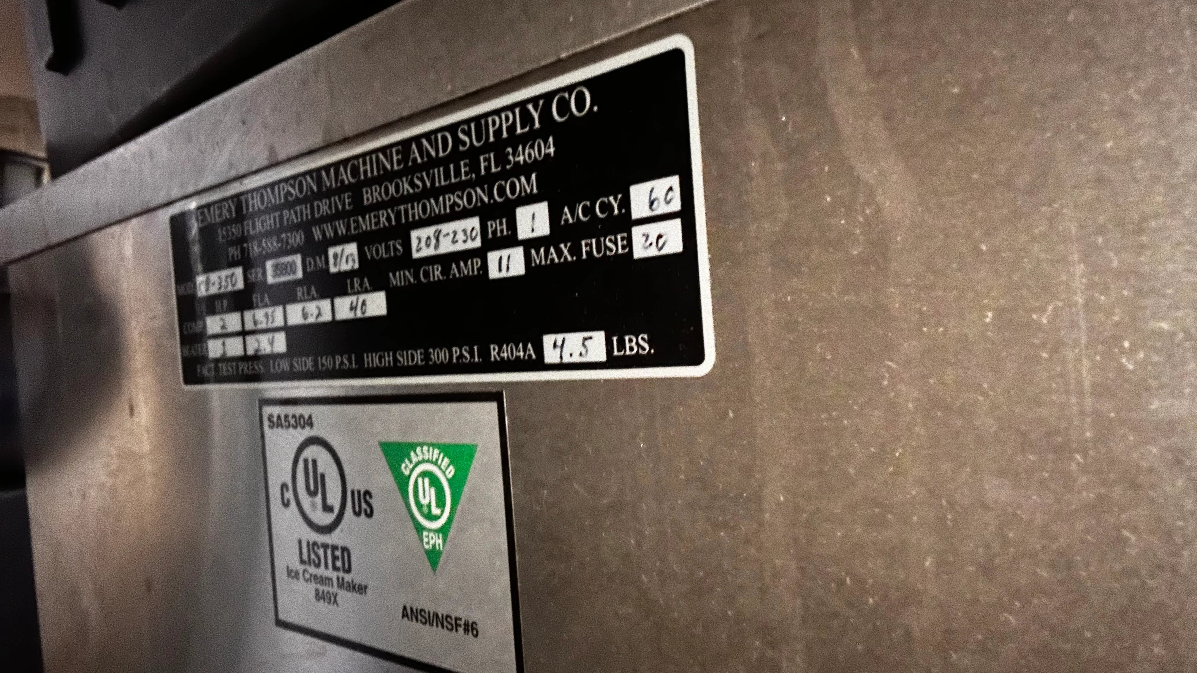 2013 CB350 Emery Thompson 6 quart batch freezer