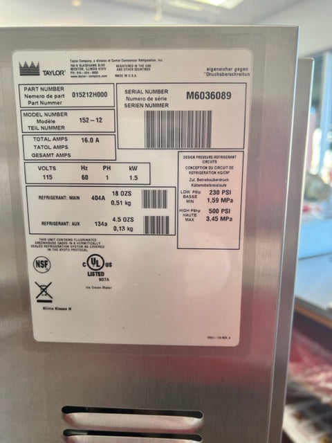 2016 Taylor 152 Soft Ice Cream Machine 1ph air cooled
