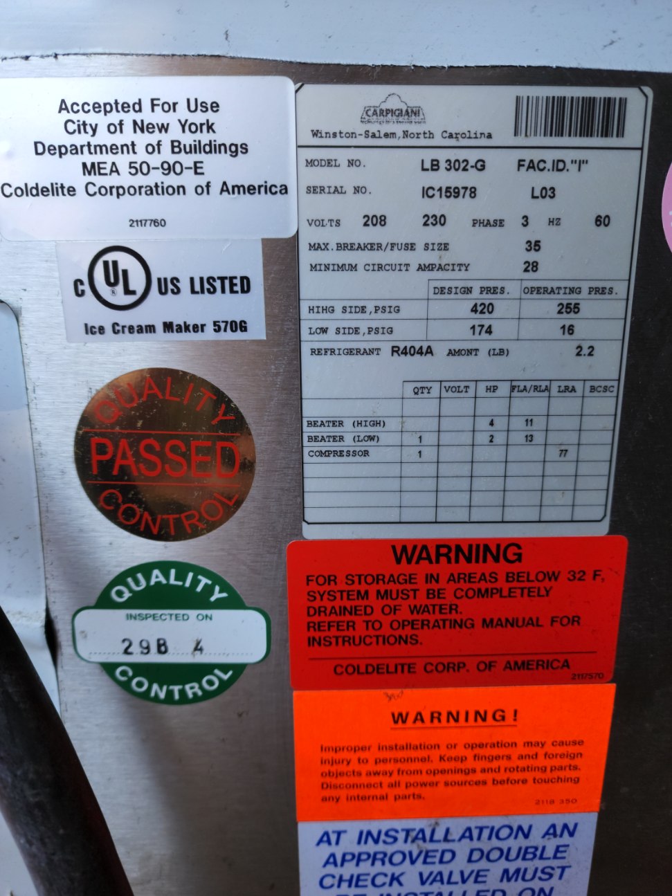 2003 Carpigiani LB302G 3PH