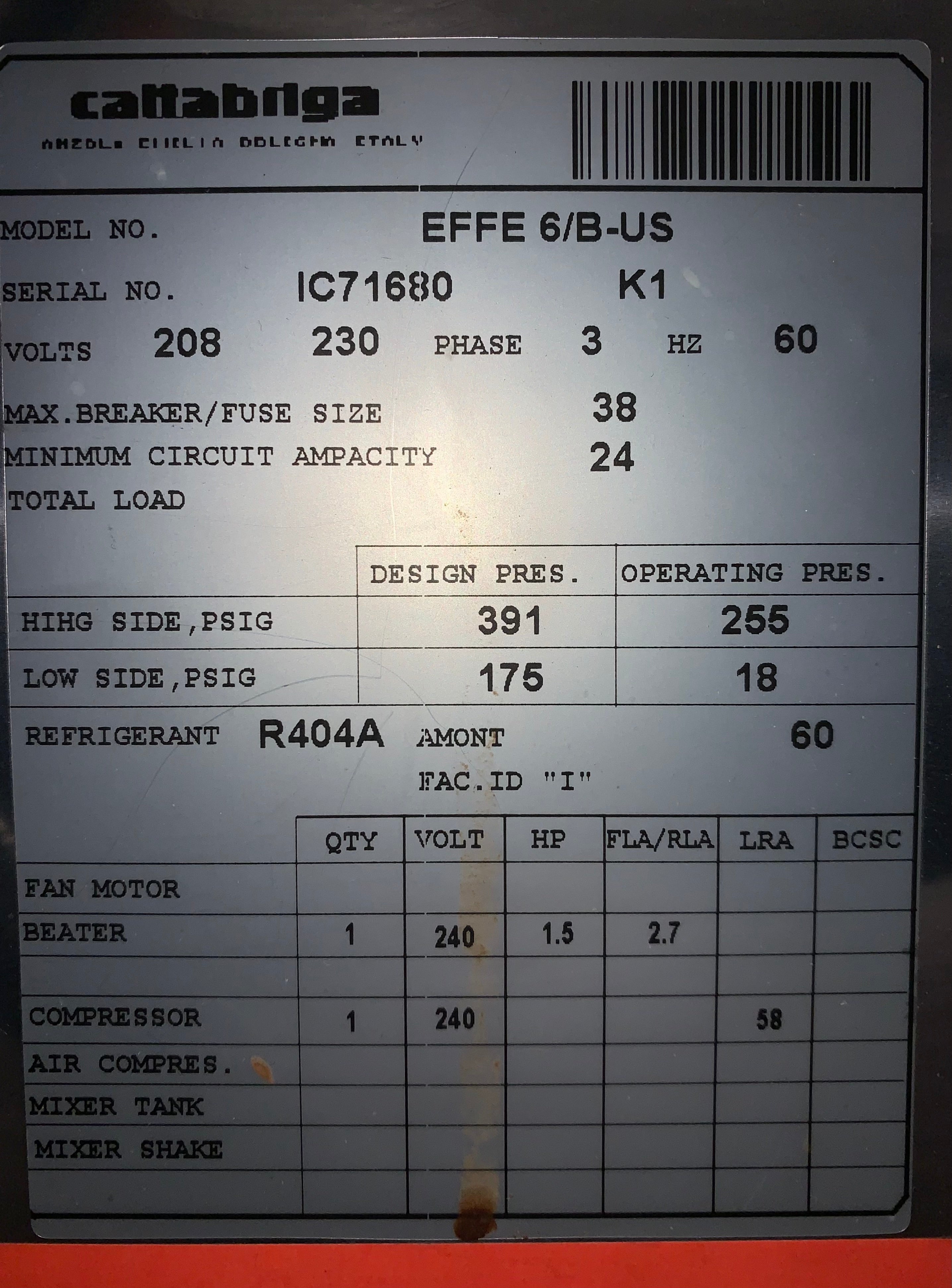 Effe 6 Batch Freezer 3PH Water Refurbished w/ Warranty