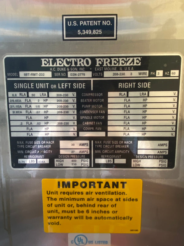 Electrofreeze 88T-RMT 3ph Air Cooled