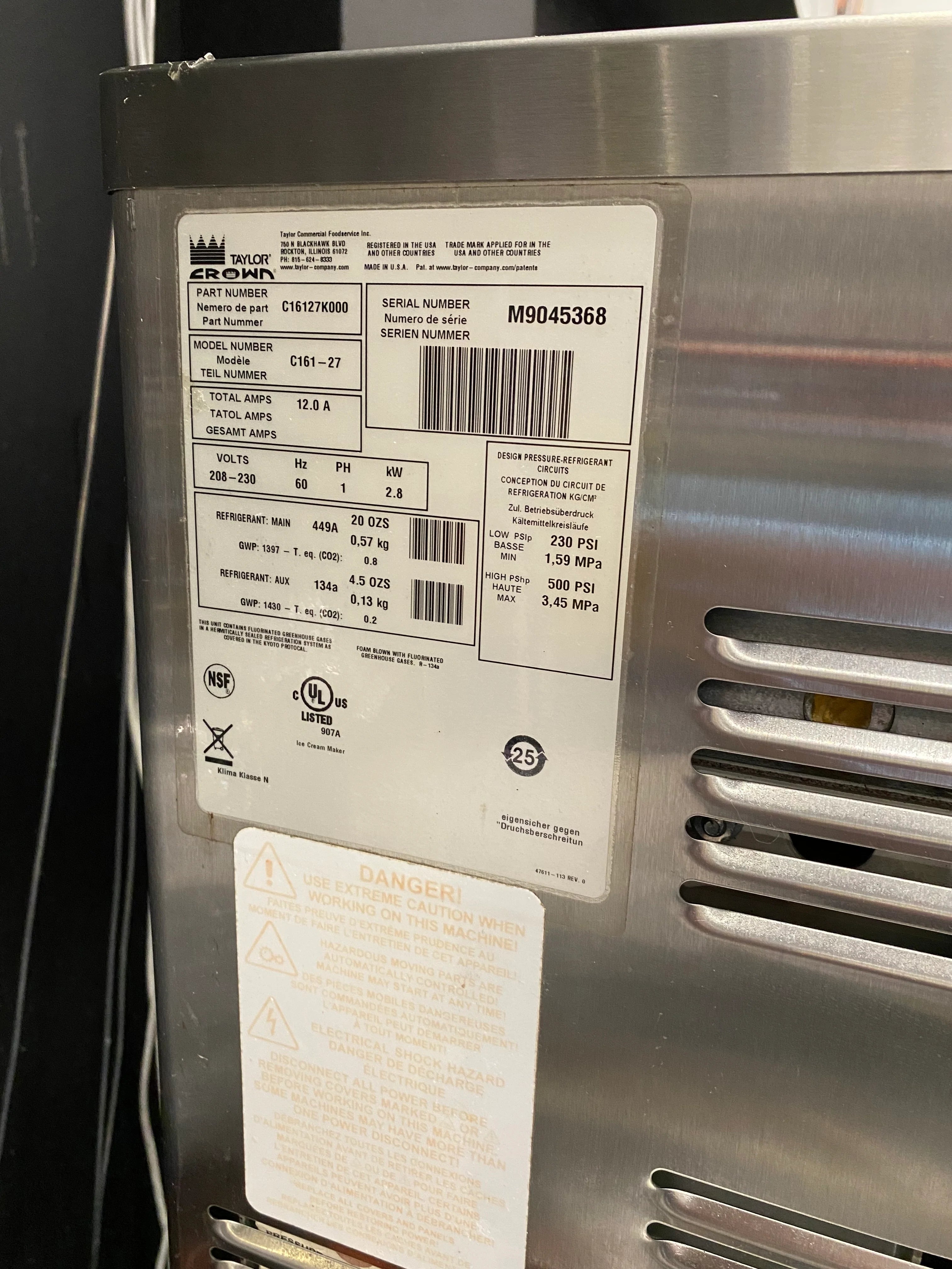 2019 Taylor C161 1PH Air w Warranty