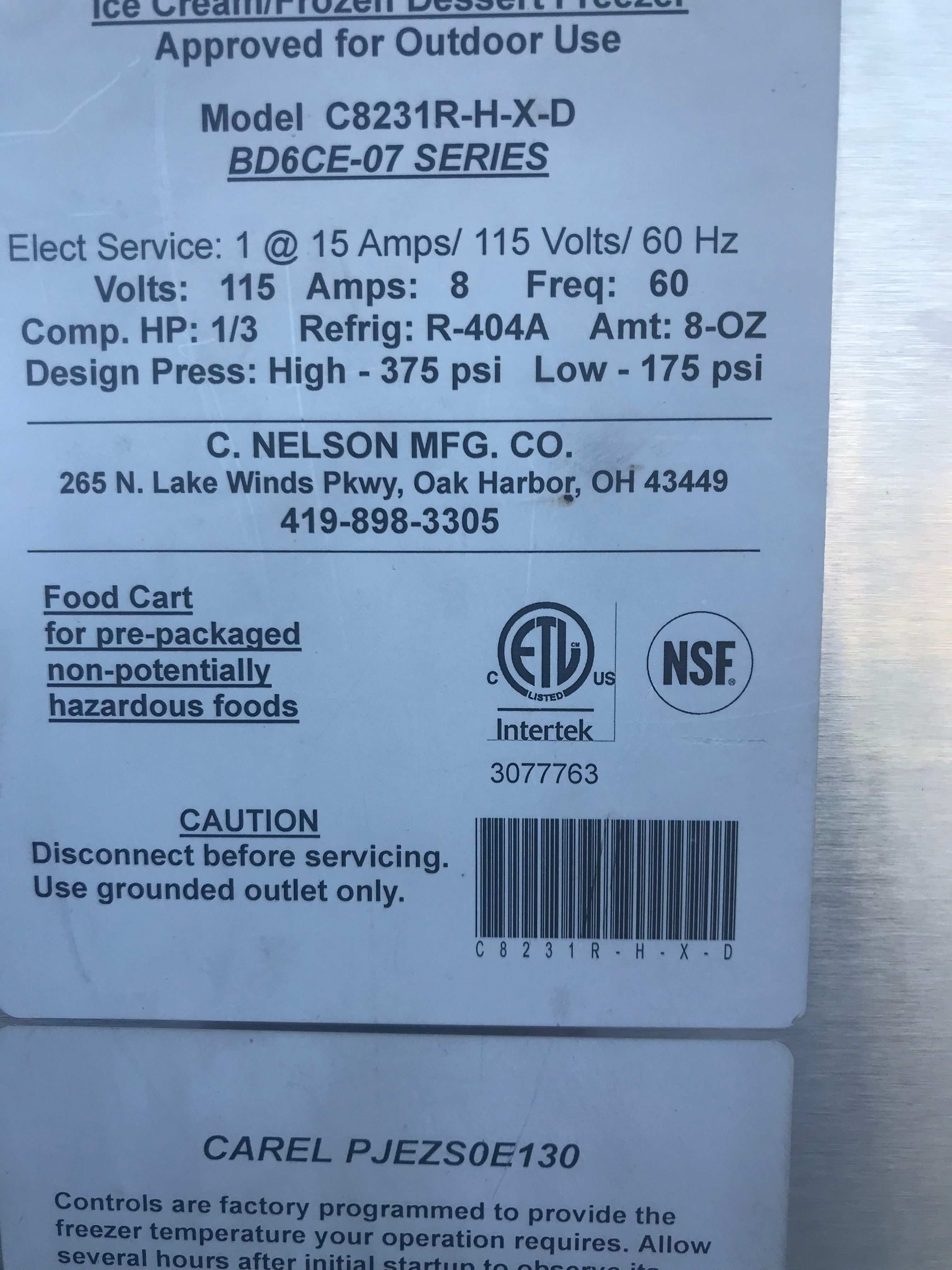 2017 Used Nelson BD6-CE-07 Cold Plate Push Cart with Sinks