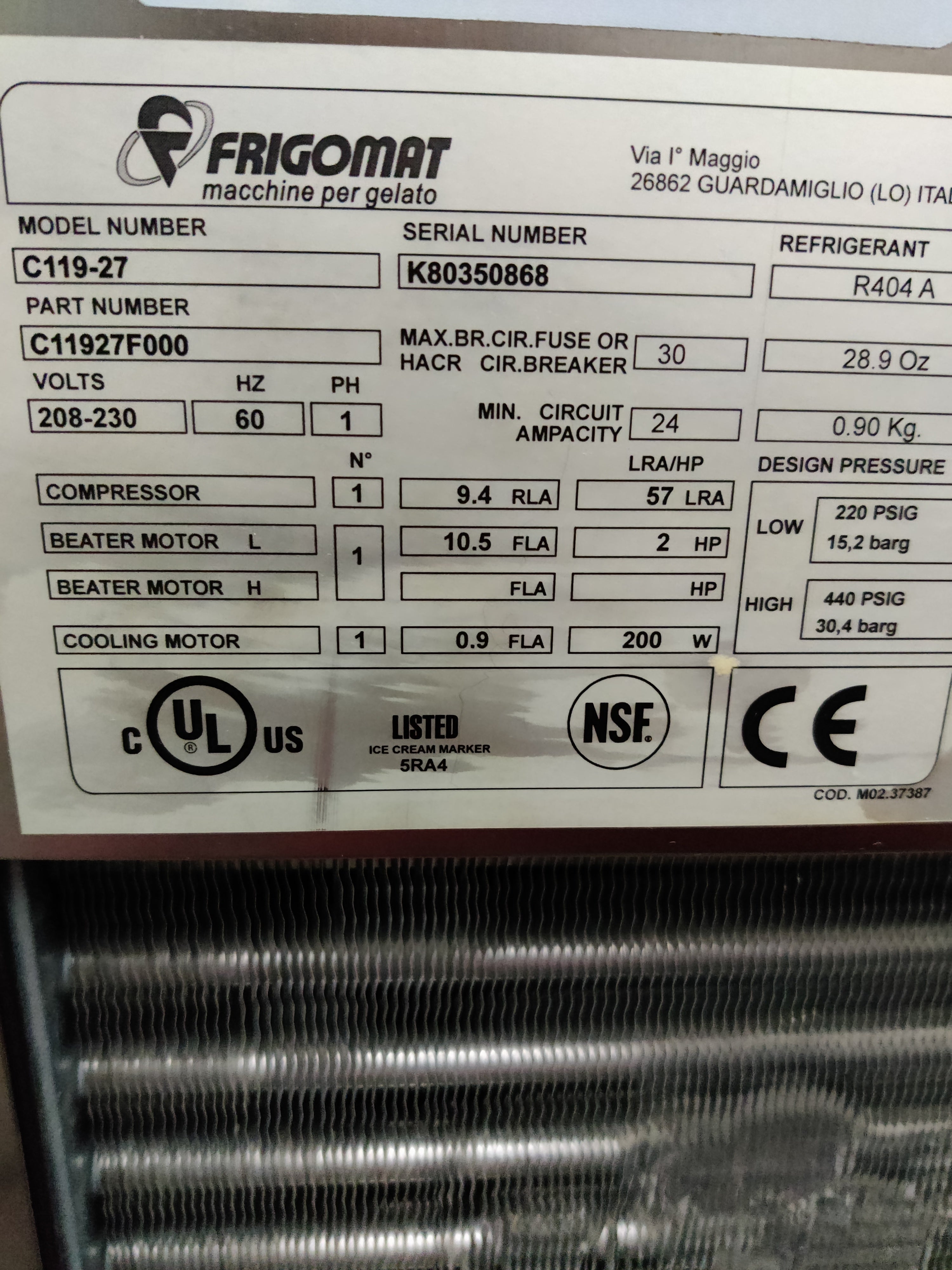 2006 Taylor Frigomat C119 Batch Freezer