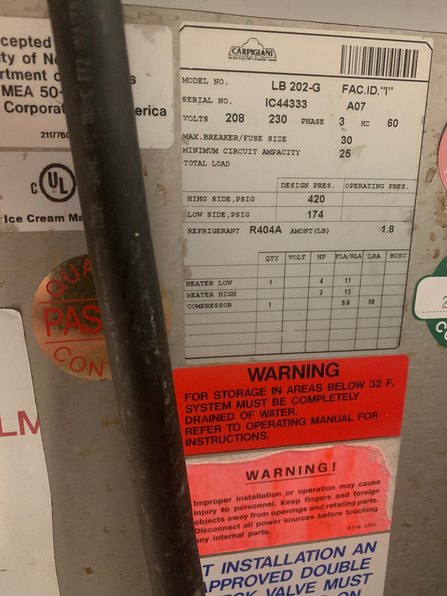 2007 Carpigiani LB202-G Gelato Batch Freezer