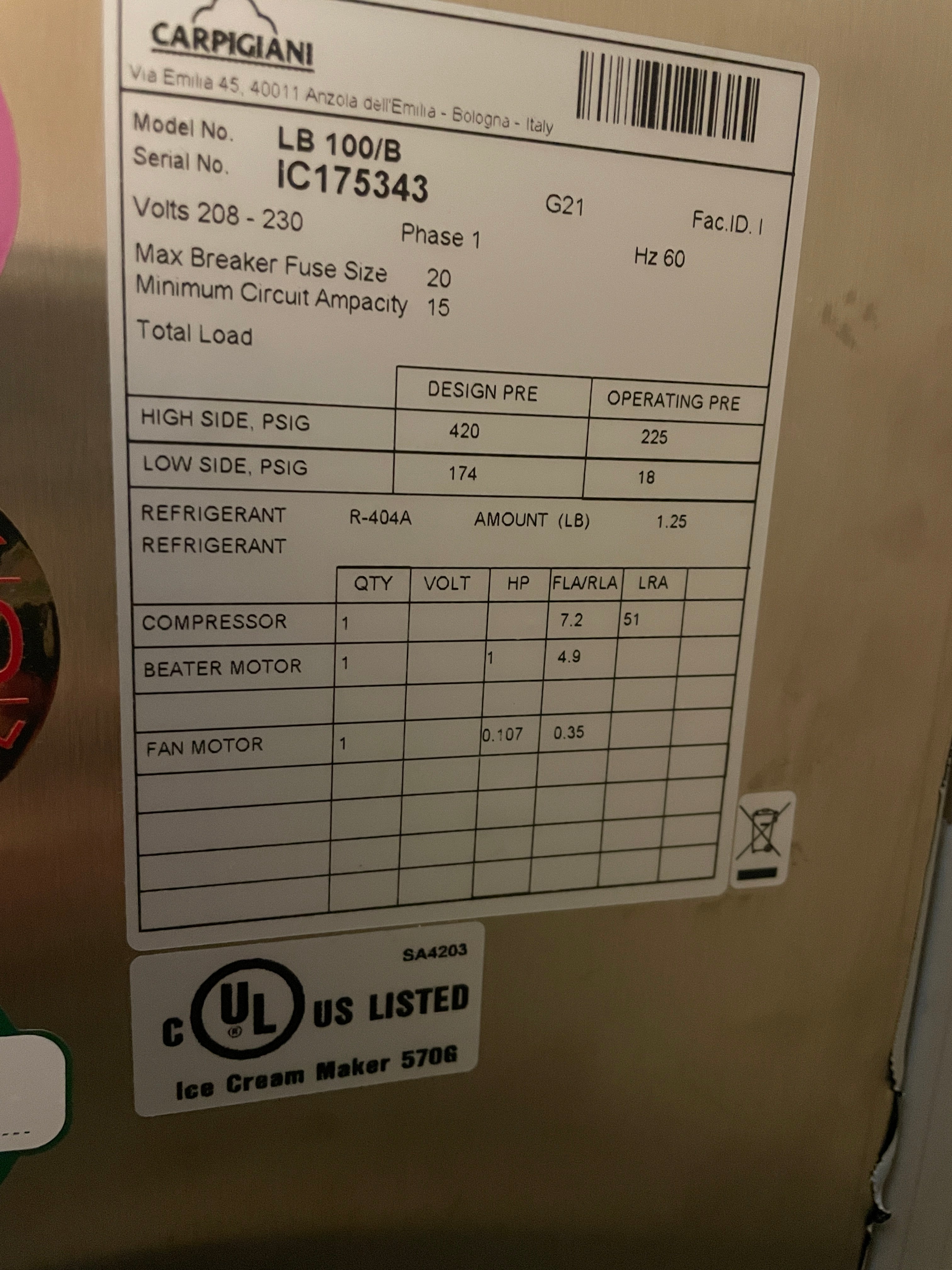 2021 Carpigiani LB100 Batch Freezer w/ Warranty