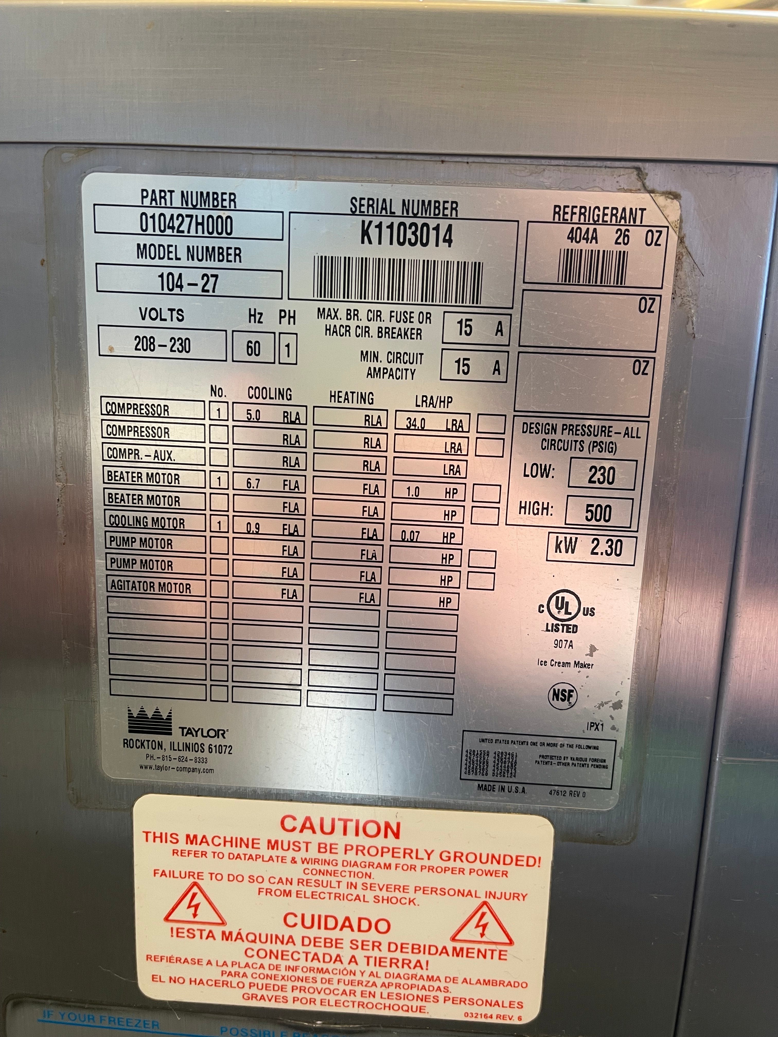 Taylor 104 Small Volume Countertop Batch Freezer