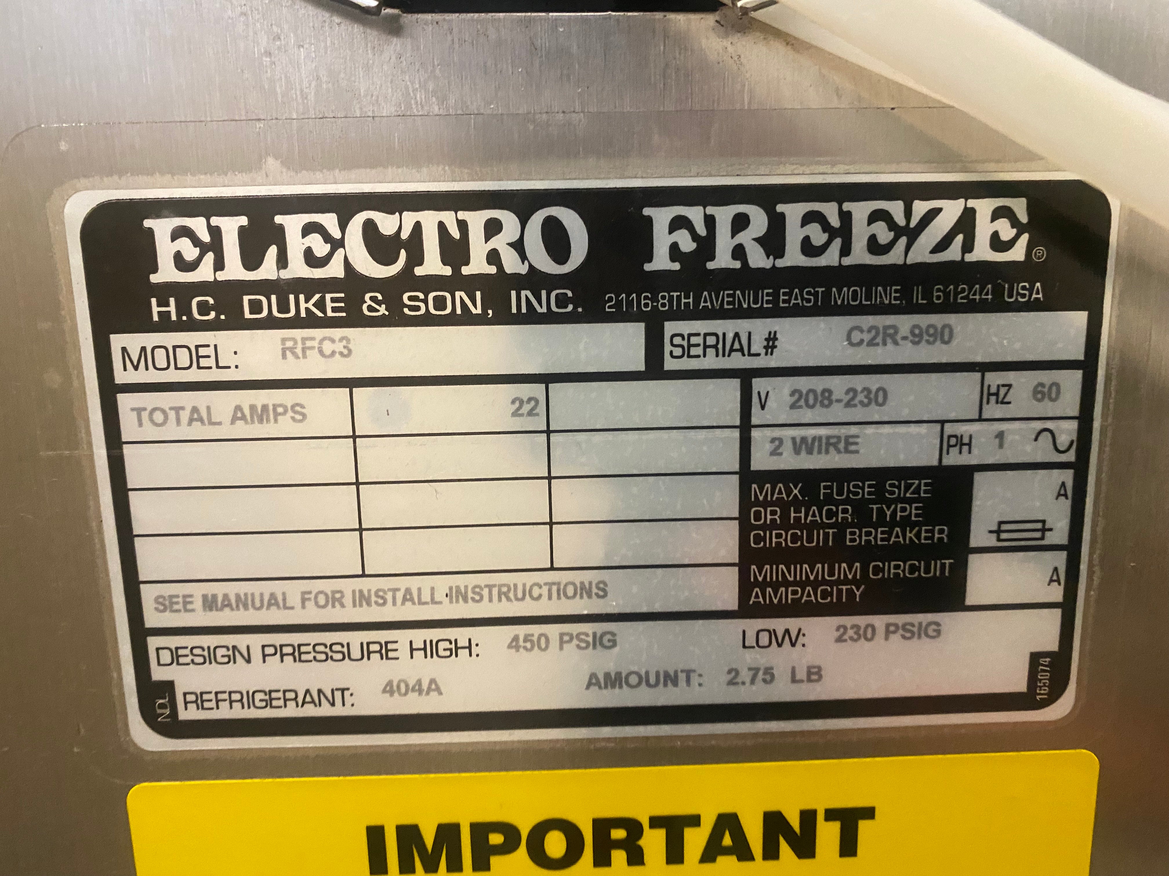 Electrofreeze RFC3 1 Phase Water Cooled 12 QT Batch