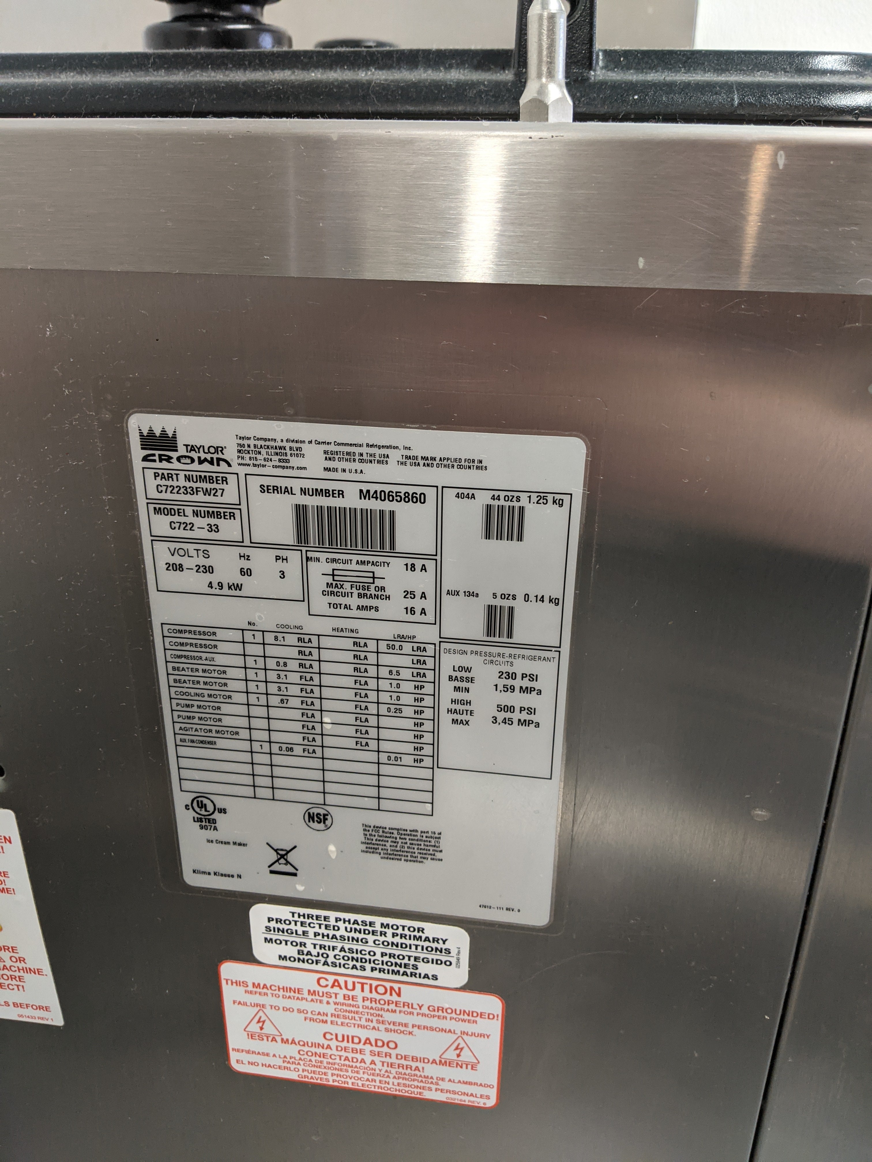 2014 Taylor C722 Air Pump 3Ph Air-Cooled
