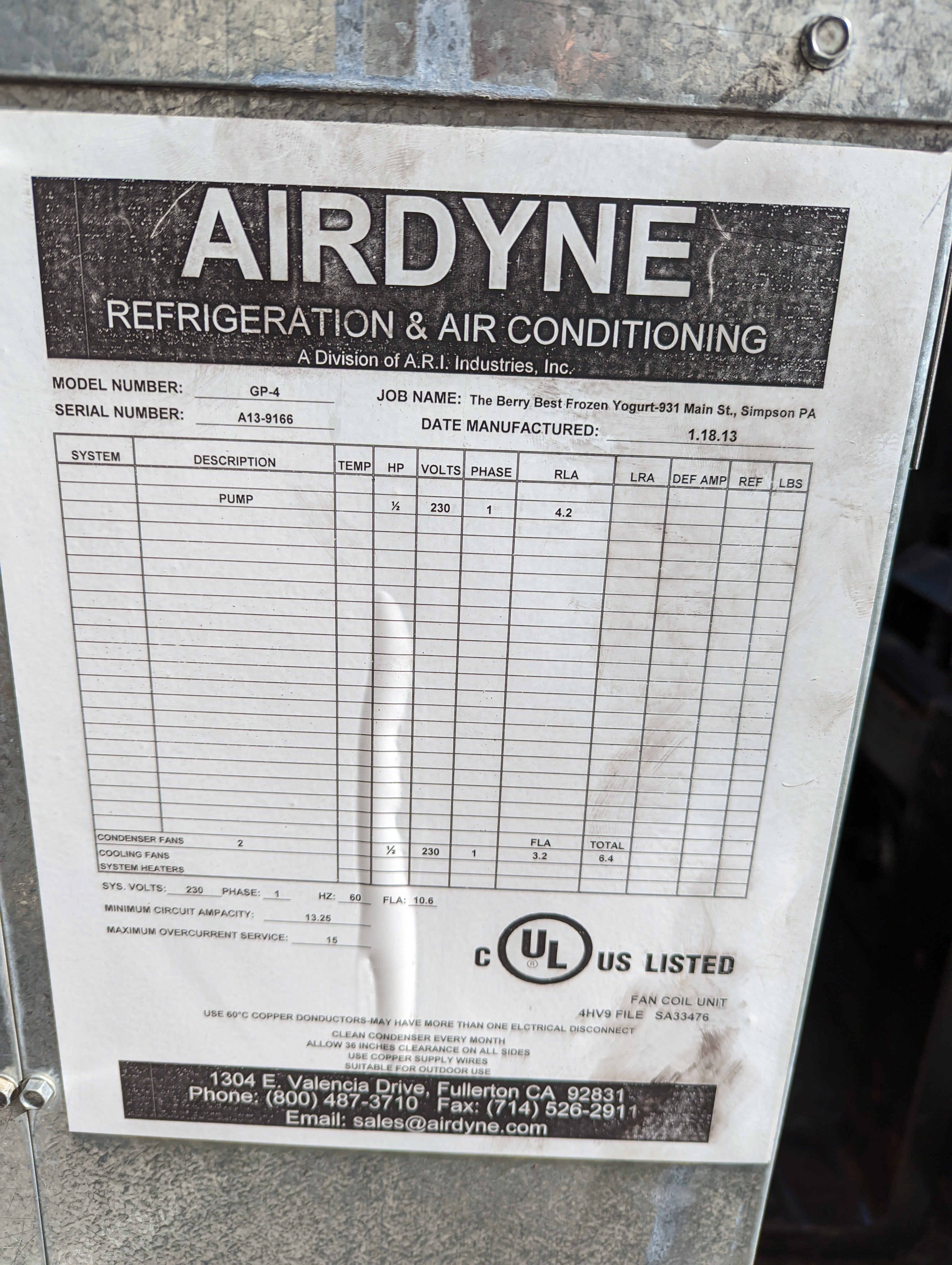 2013 Airdyne GP-4 Glycol Chiller