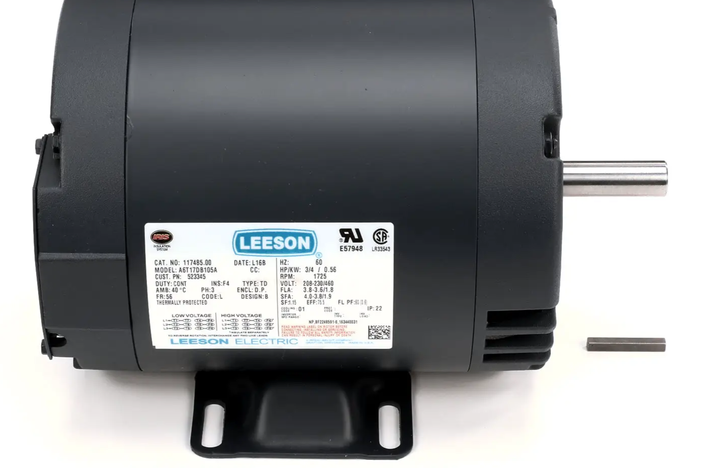 Used Stoelting 523345 Motor, 208-230/460 Volt, 60HZ, 3 Phase, 3/4HP, 1725RPM, 5/8" Shaft
