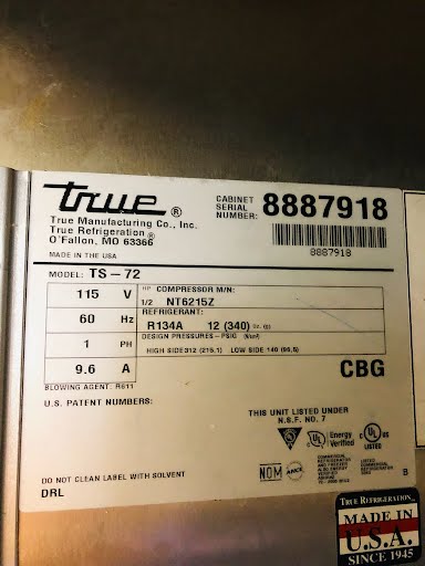 2016 True TS-72 3 door refrigerator