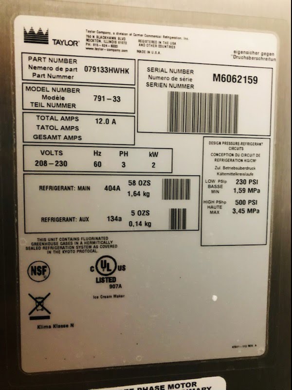 5 Taylor Machine Full Store Deal 3ph air cooled 791-33