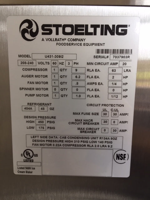 2019 Stoelting U431 3ph Air Dairy Queen Soft Serve Machine w/ Warranty