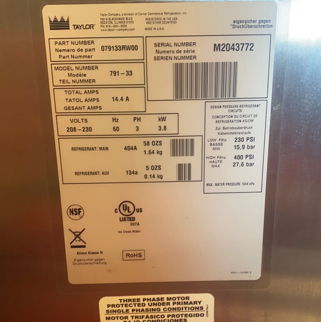 2012 Taylor 791-33 3PH Water Cooled