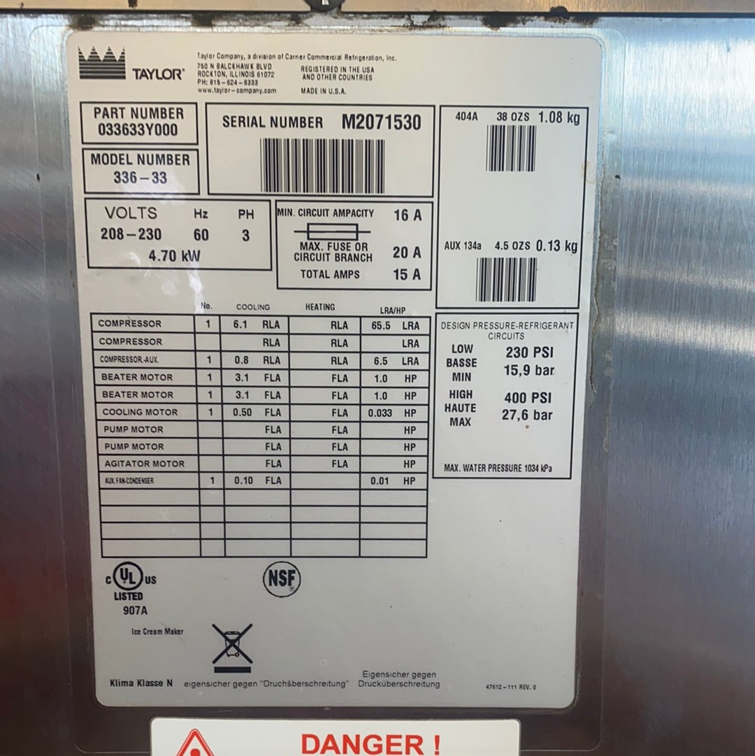 2012 Taylor 336 3PH Water Cooled