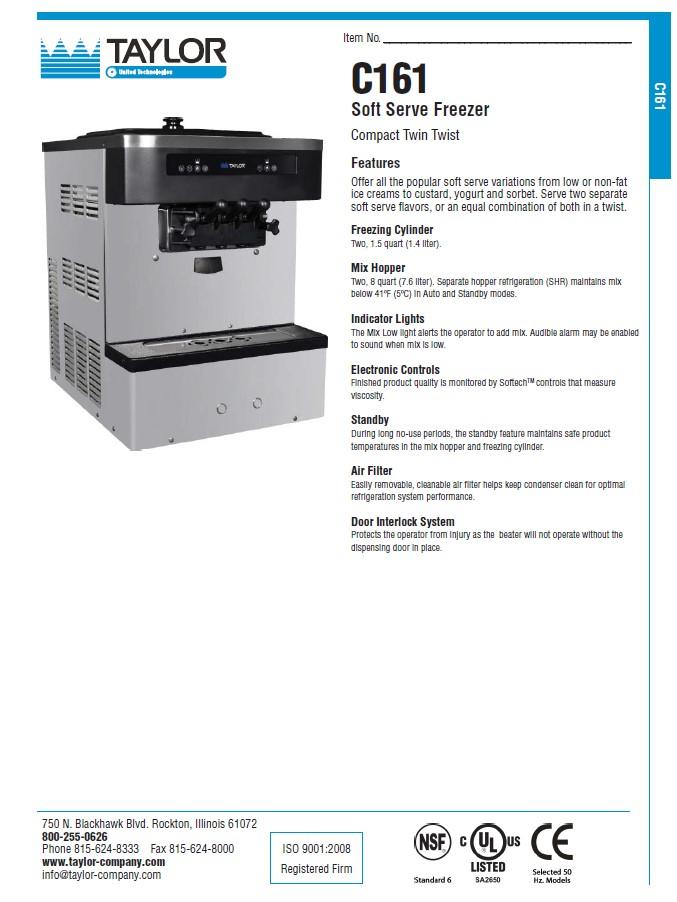 Scratch and Dent 2017 Taylor 161 Countertop Soft Serve Machine- Frozen Yogurt & Soft Serve Machines -TurnKeyParlor.com