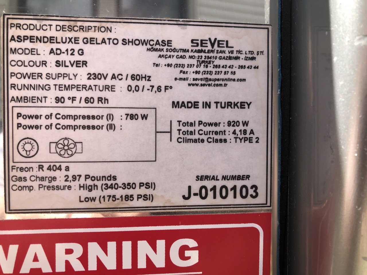 Used 2013 Aspen Deluxe 12 pan Sevel Gelato Case