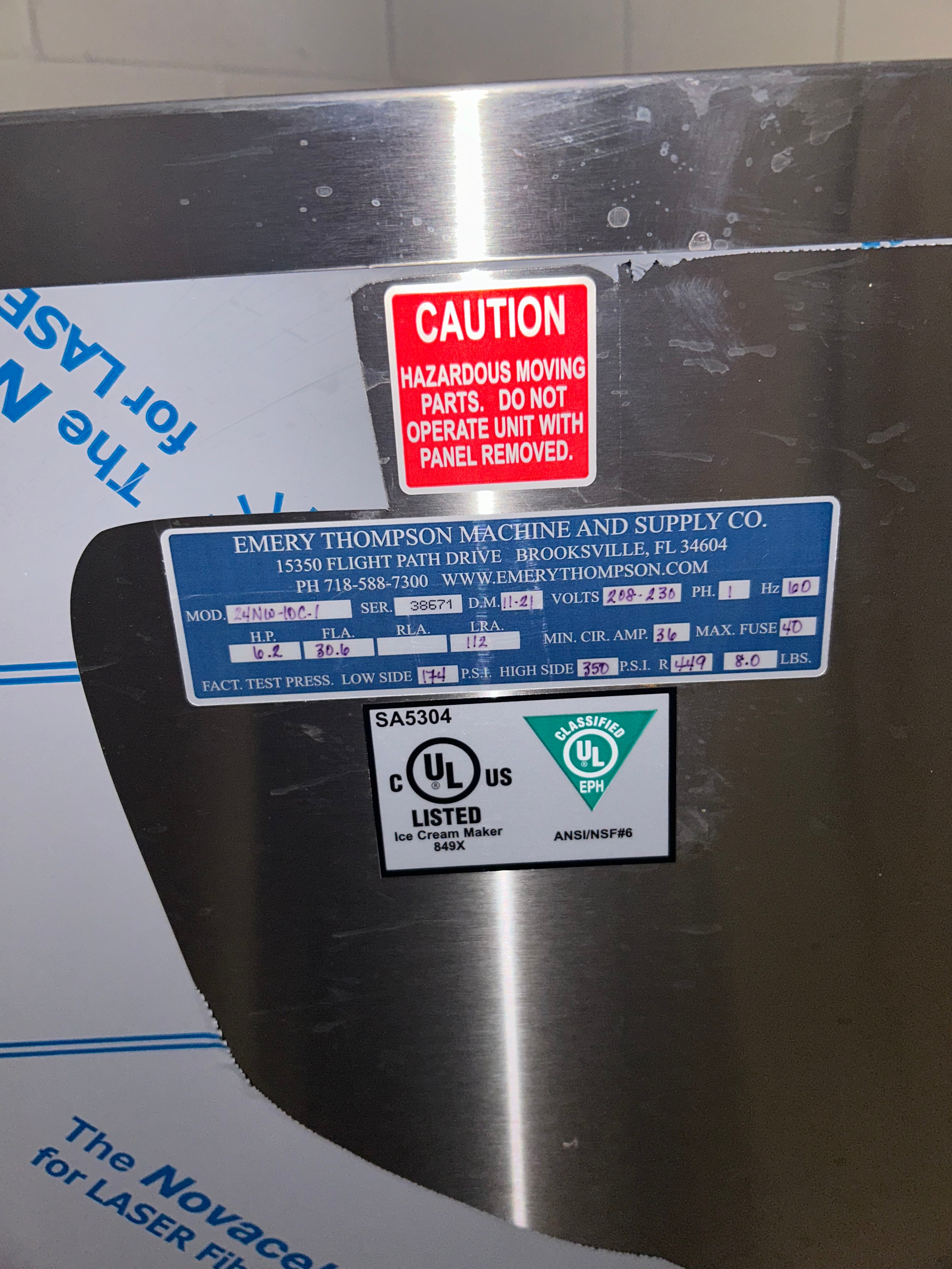 2021 Emery Thompson 24NW  1ph water and 2021 Bravo Blast freezer B&S5  Package Deal  (Shipping Extra, Check or Wire Payment Only)