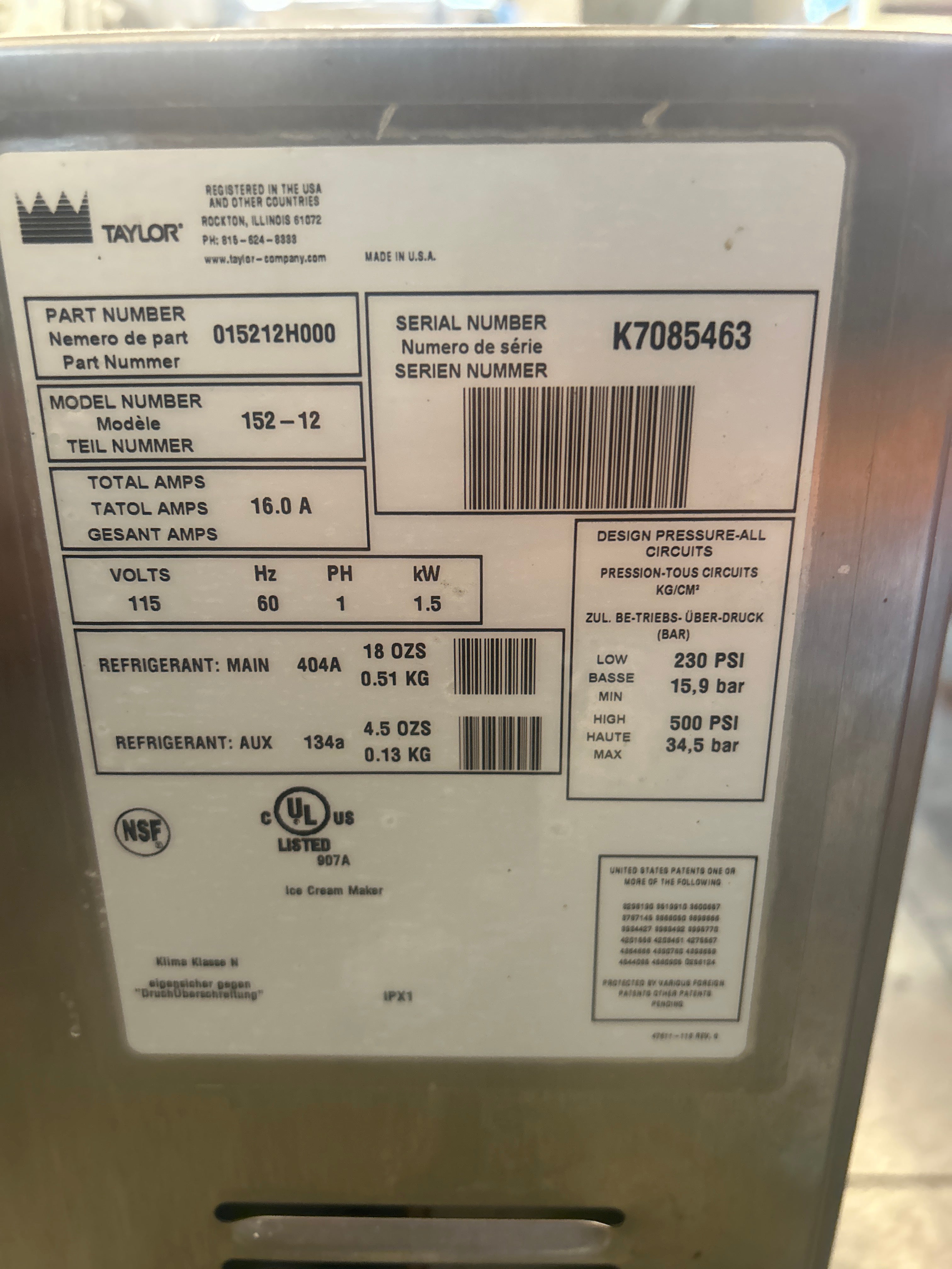 2007 Taylor 152 1ph Air-Cooled