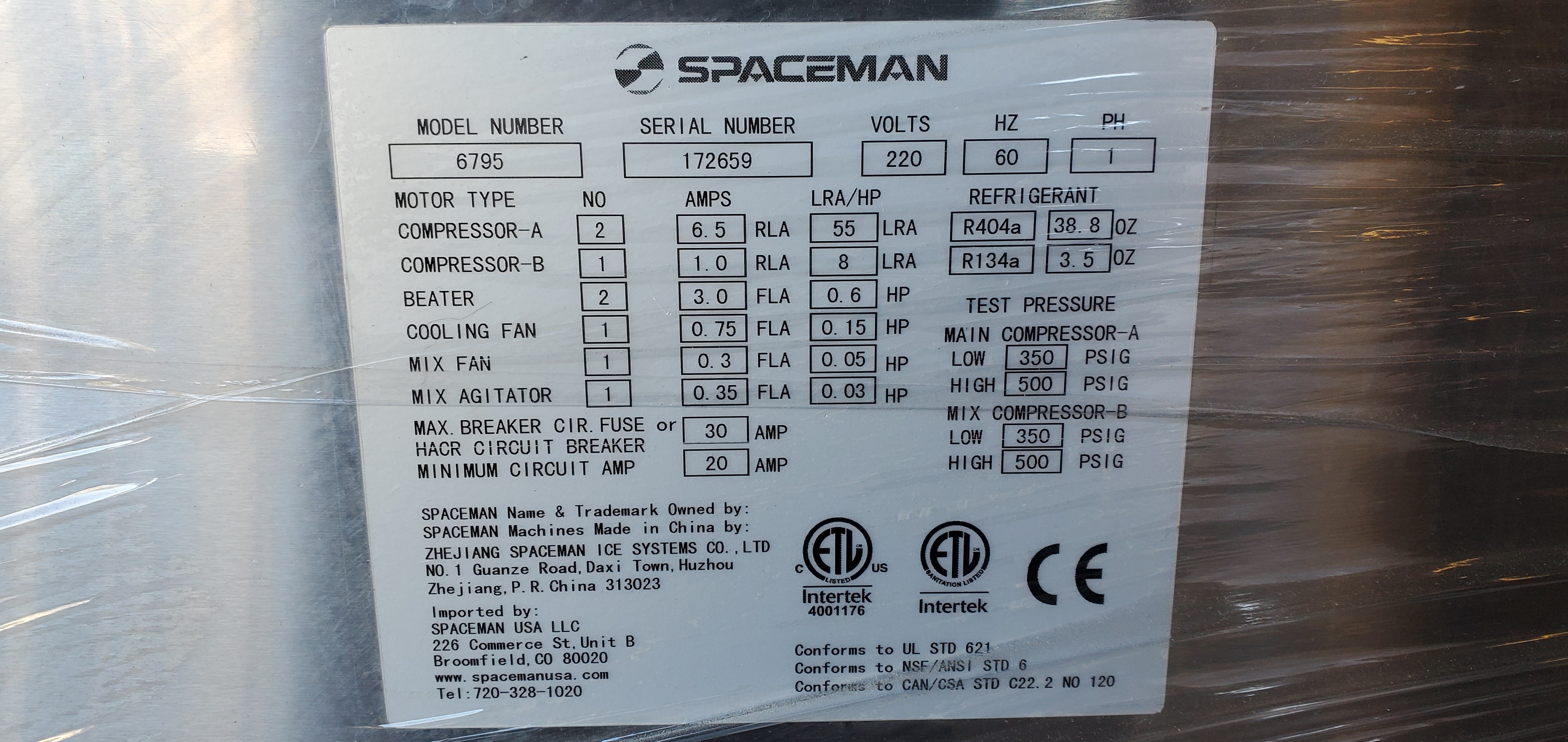 2018 Spaceman 6795H frozen beverage machine