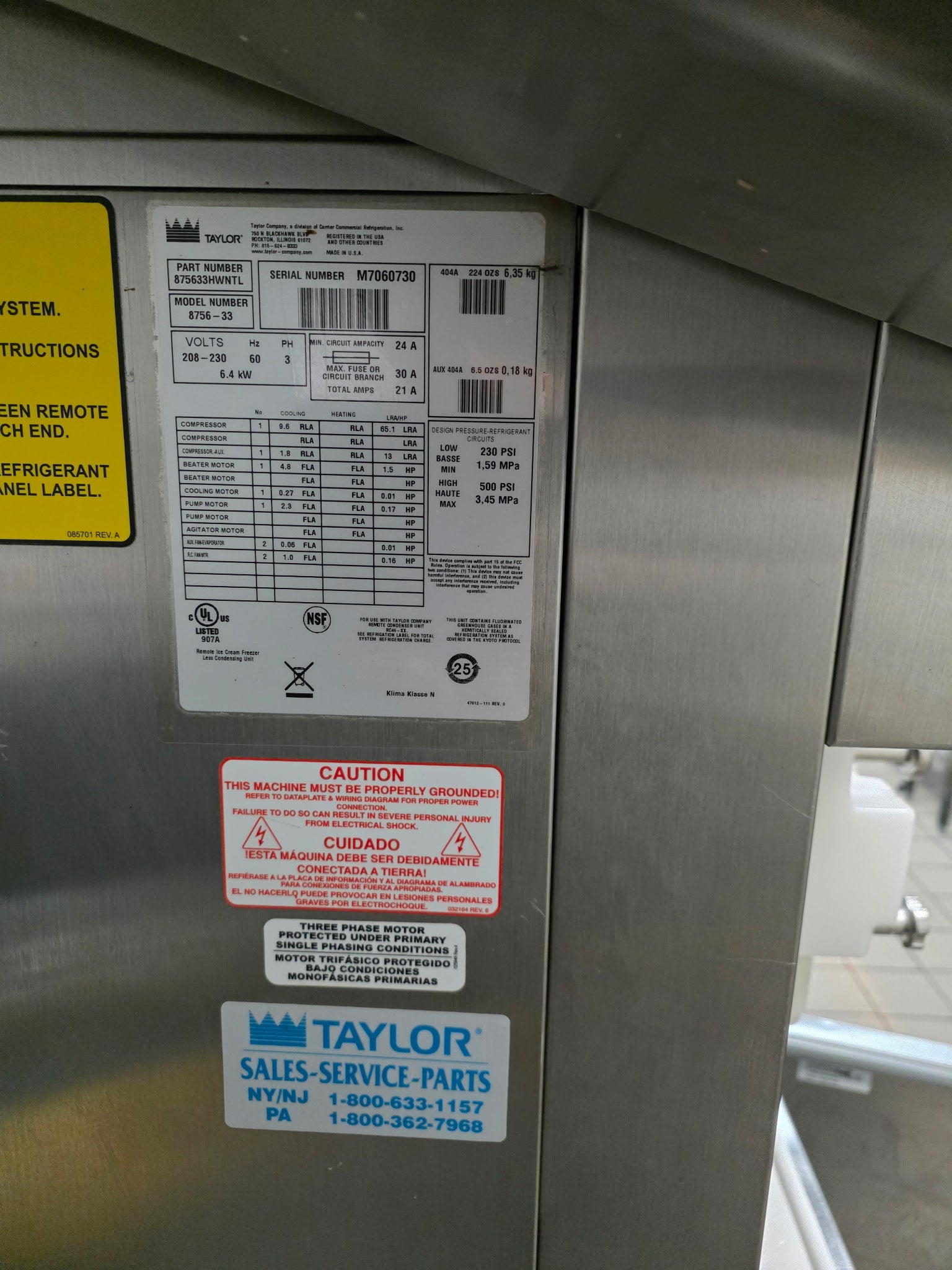 2017 Taylor 8756-33 3 phase air cooled (remote condensing)