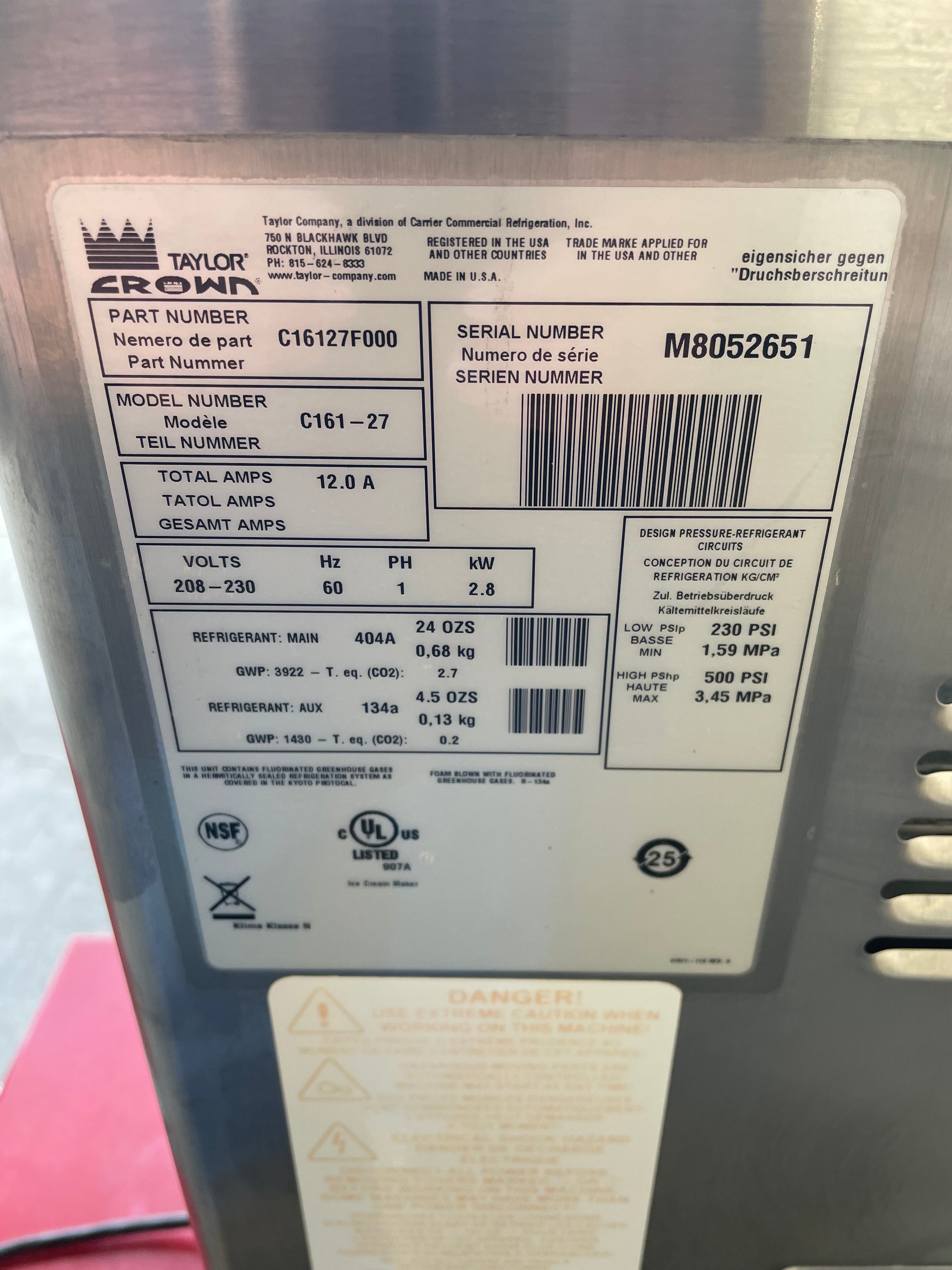 2018 Taylor C161-27 1ph air refurbished table top soft serve machine