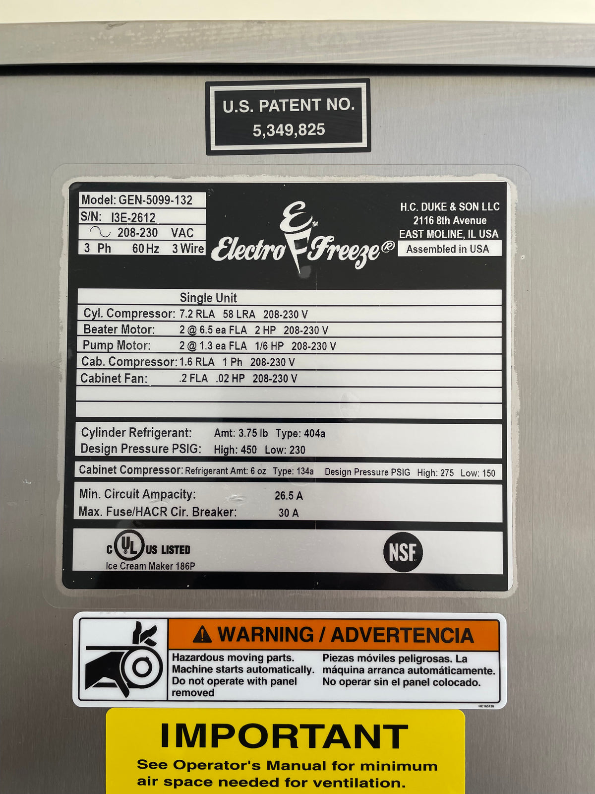 2022 Electro Freeze GEN-5099-132 3 phase water cooled