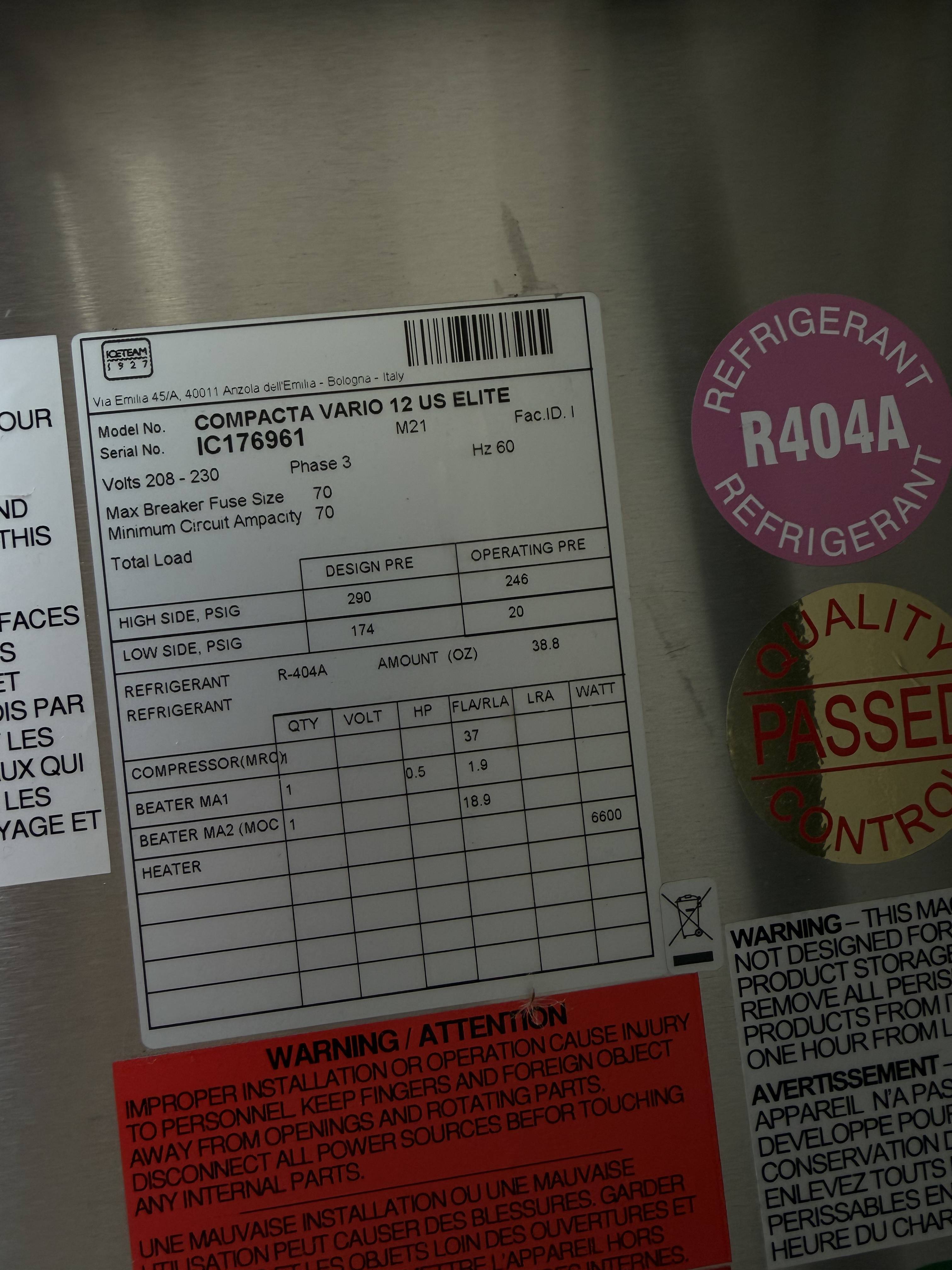 2021 Cattabriga Coldelite Vario 12 Elite  Batch Freezer & Pasteurizer20 Quart