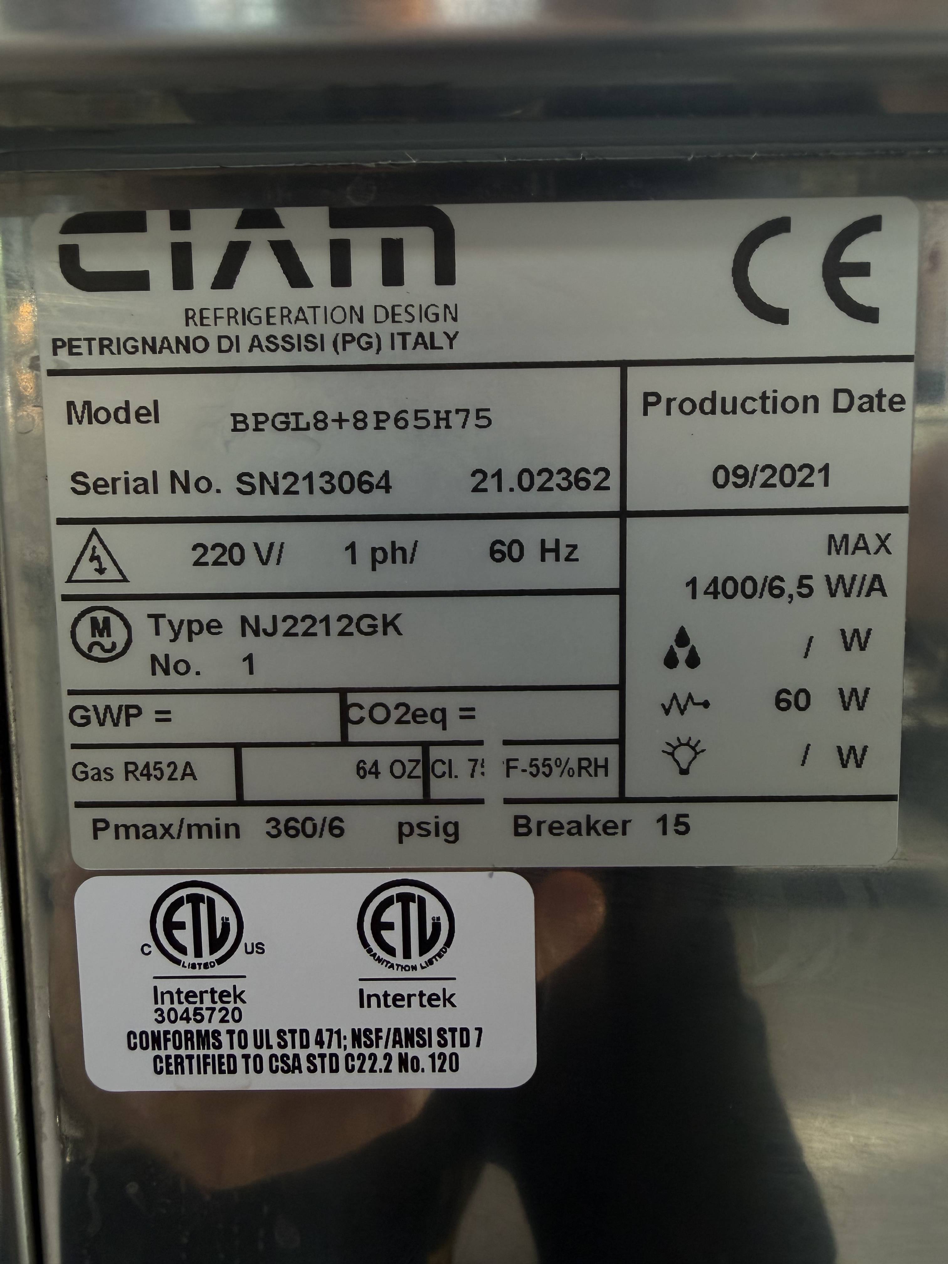 2021 Other CIAM POZZETI BPGL8+8P65H75 – Water Cooled – 1-Phase (220V)