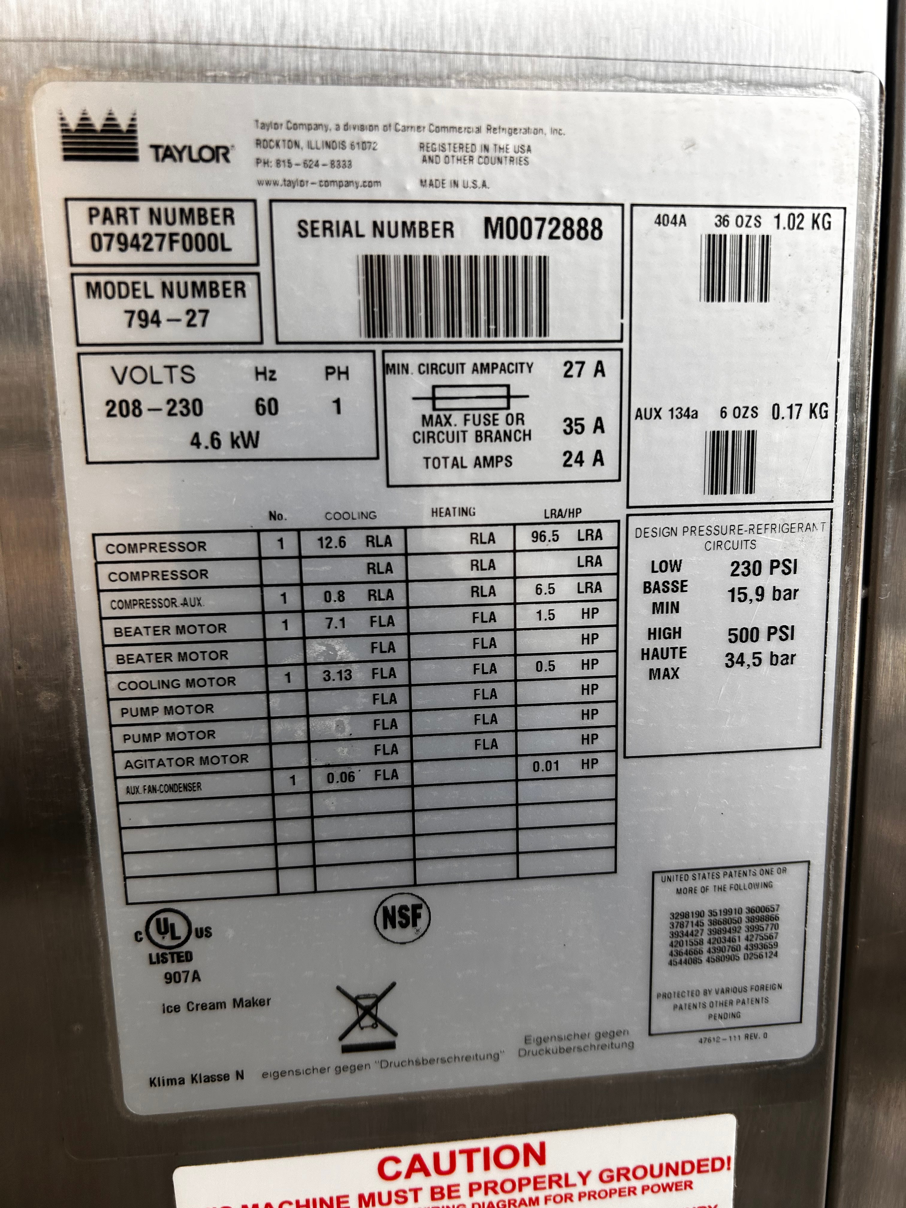 2010 Taylor 794-27 1 phase air cooled
