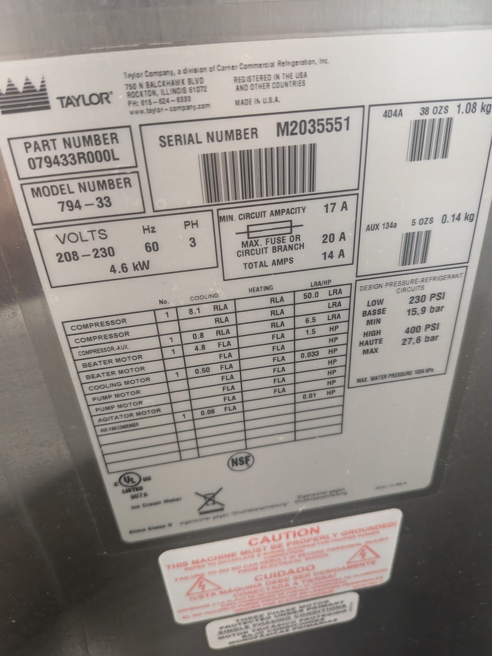 5 Taylor 794-33 Air Cooled + Machines Plus Key Equipment