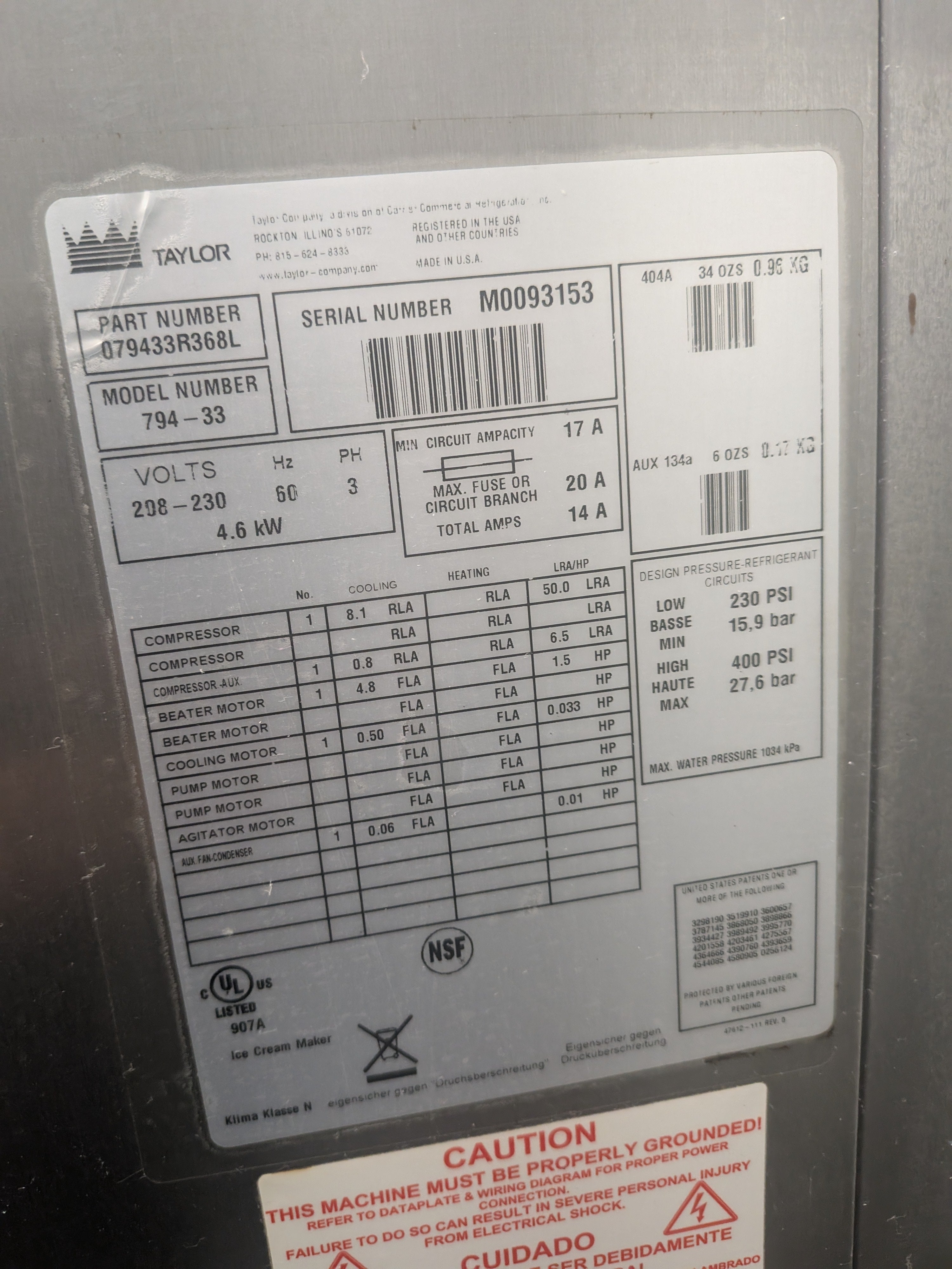 5 Taylor 794-33 Air Cooled + Machines Plus Key Equipment