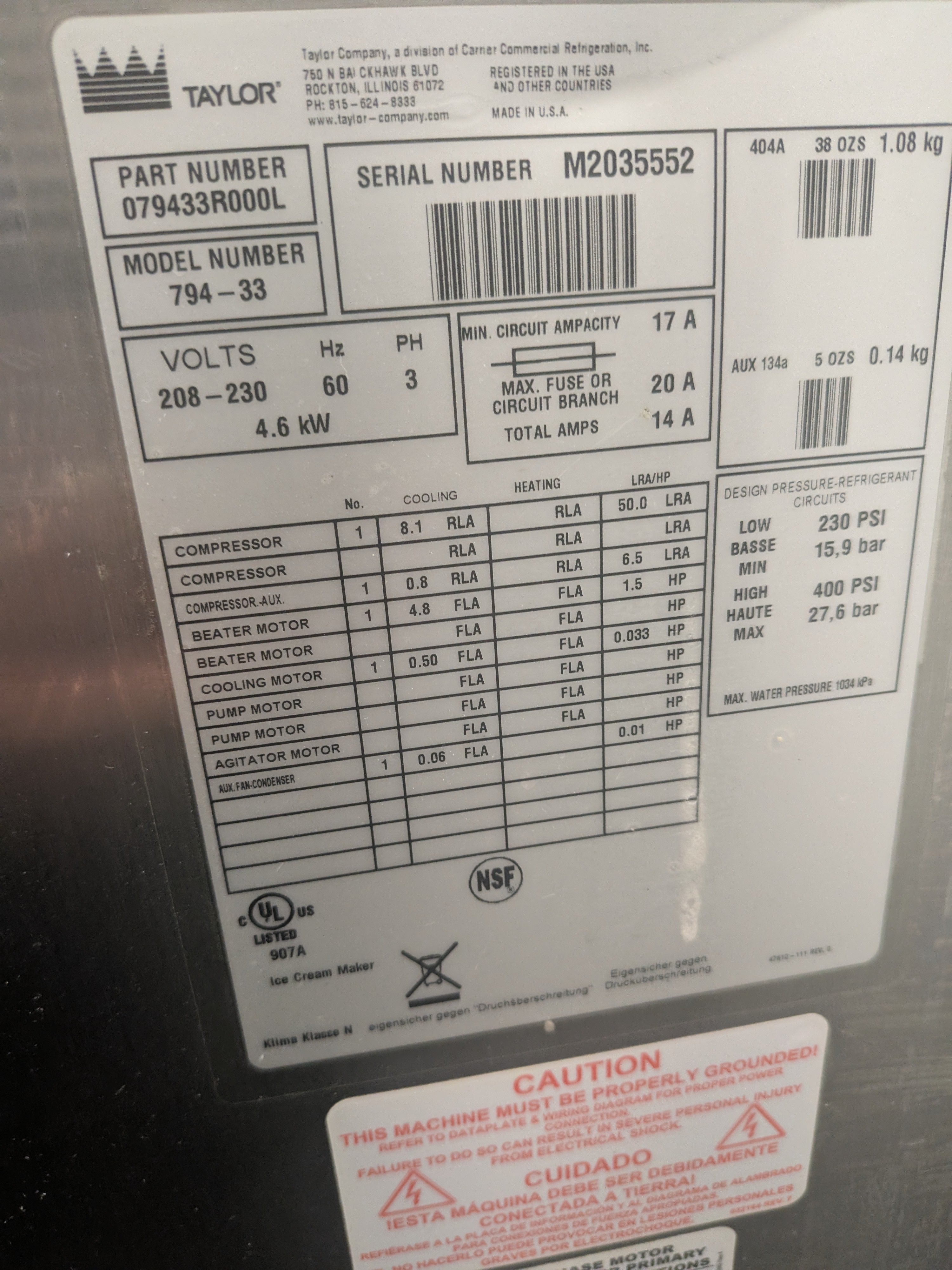 5 Taylor 794-33 Air Cooled + Machines Plus Key Equipment