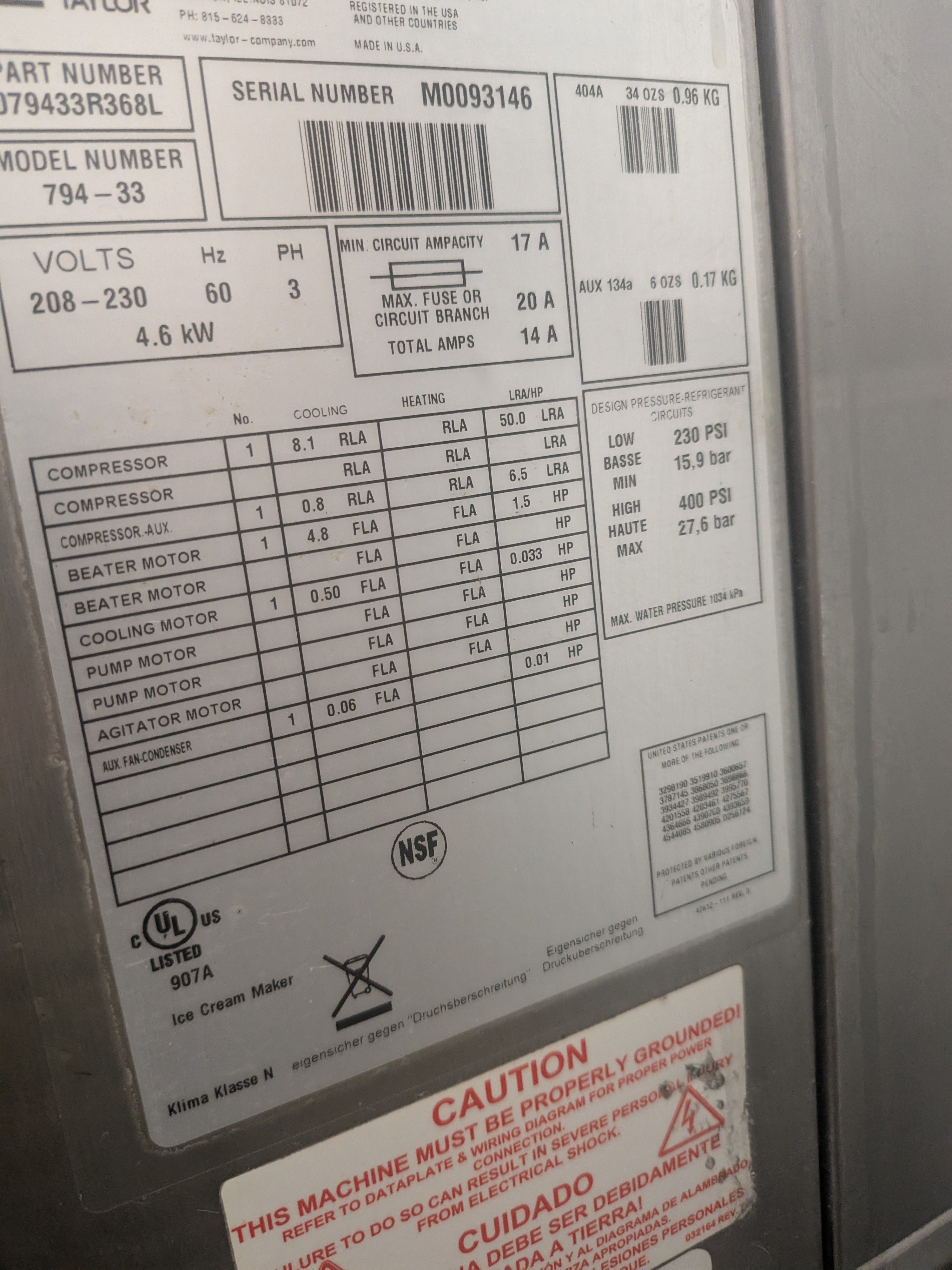 5 Taylor 794-33 Air Cooled + Machines Plus Key Equipment