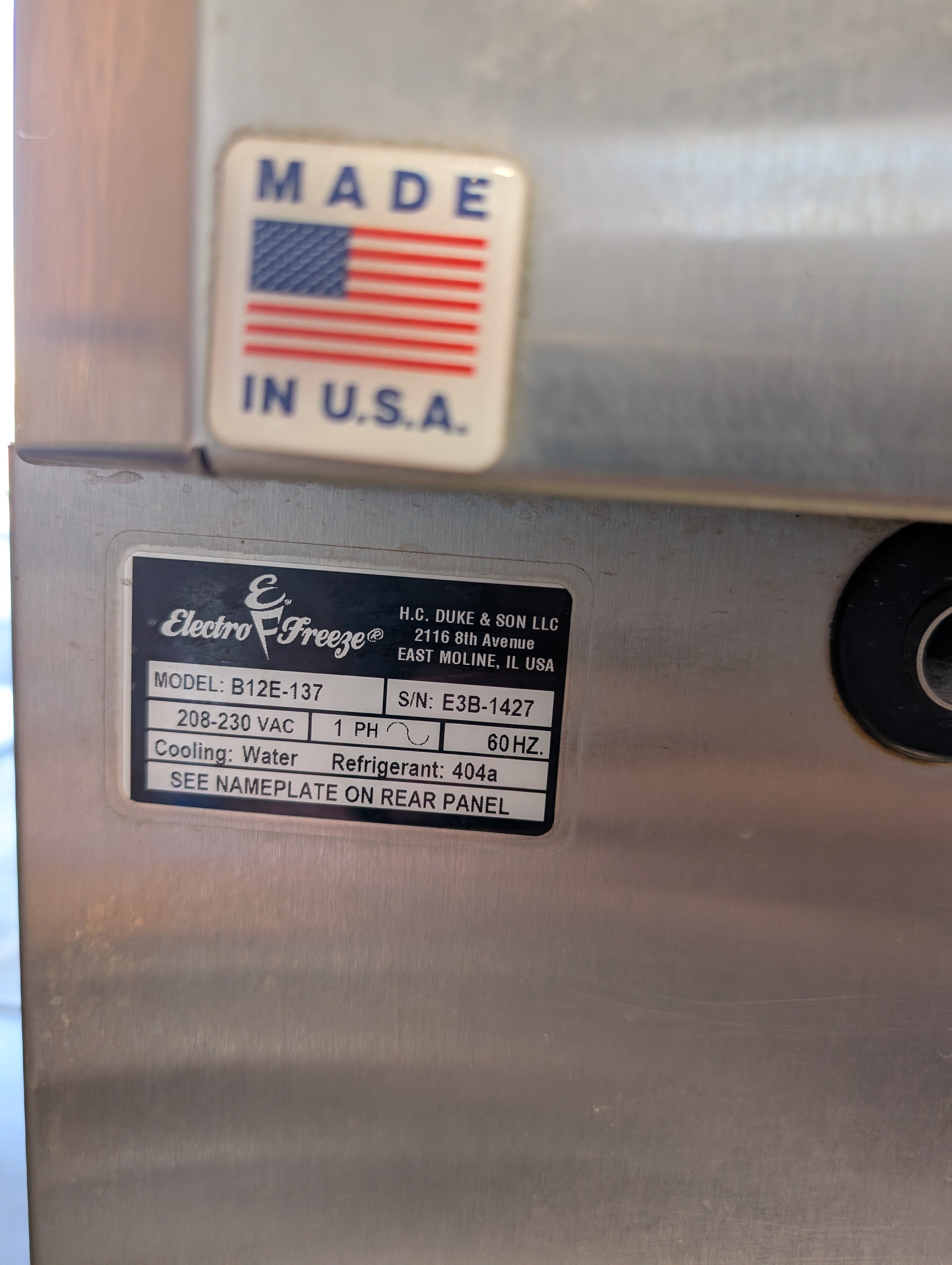 2019 Electro Freeze B12 1ph water 12qt batch freezer