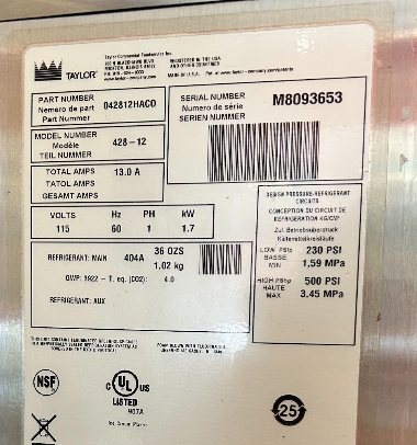 2018 Taylor 428 Slushy Machine 1ph