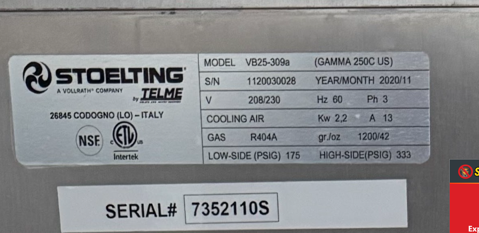 2020 Stoelting VB25 3ph air batch freezer