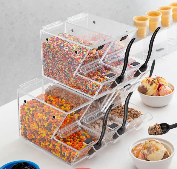 Set of 15 Stackable Candy / Topping Dispensers with Scoop Holsters