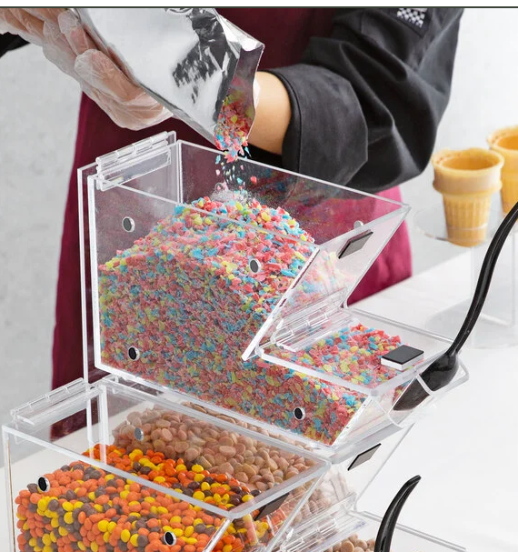 Set of 15 Stackable Candy / Topping Dispensers with Scoop Holsters