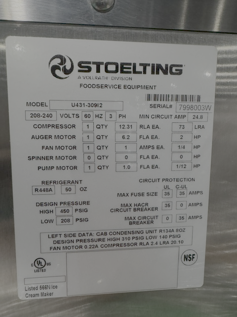 2024 Stoelting U431-30912 Air Cooled 3-Phase