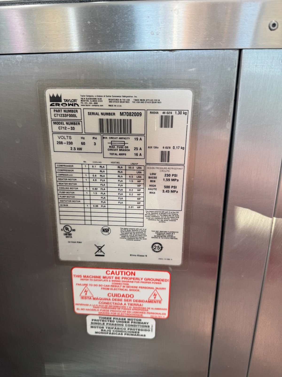 2017 Taylor C712-33 3ph air pump machine