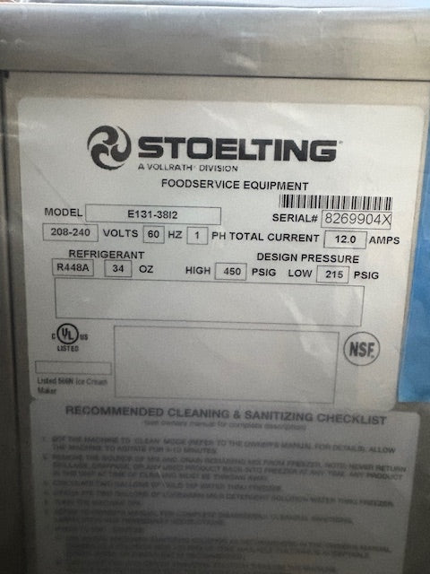 2025 Stoelting E131-3812 – Air Cooled – 1-Phase Never Used
