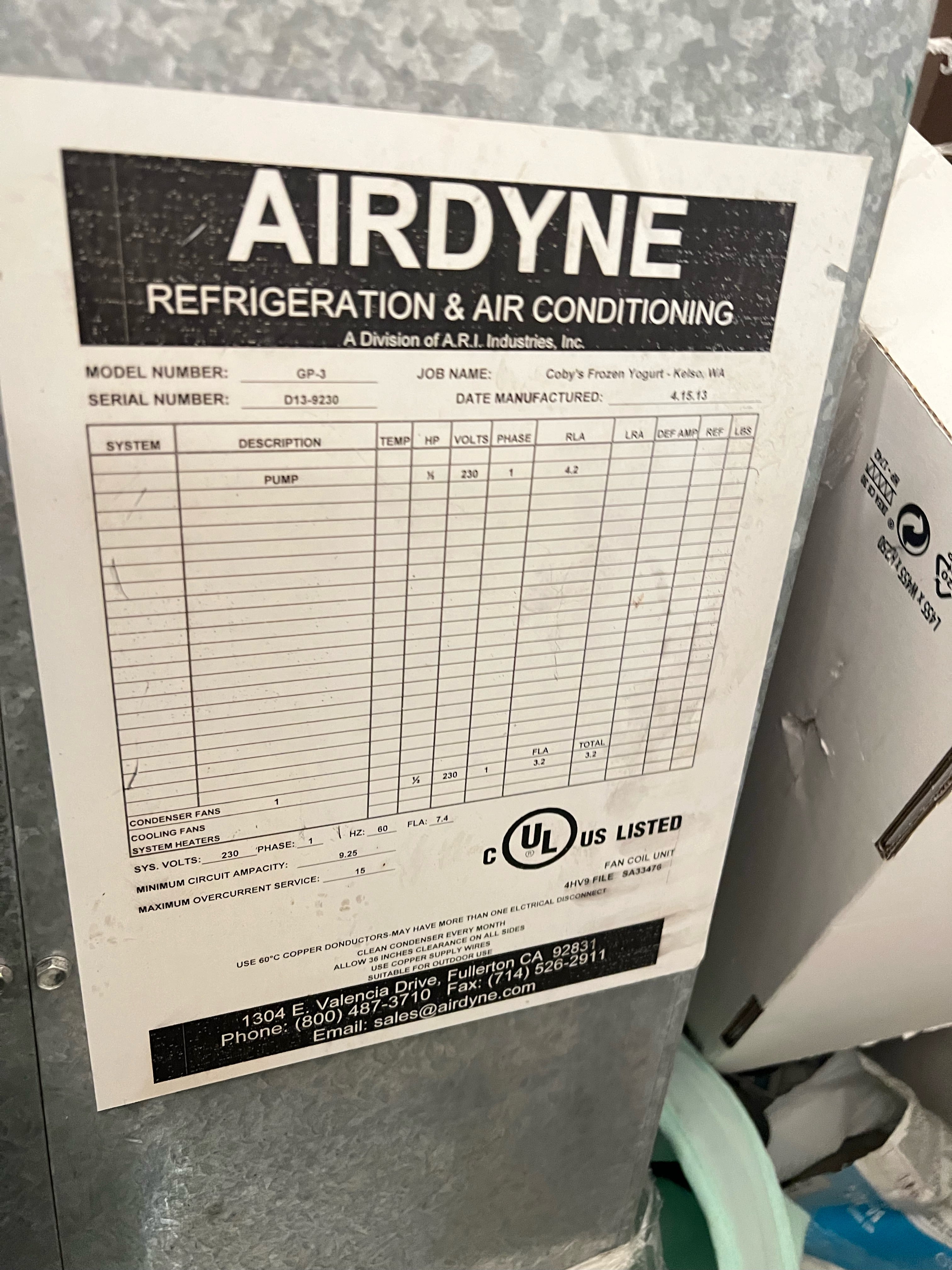 2013 GP-3 Airdyne Glycol Chiller