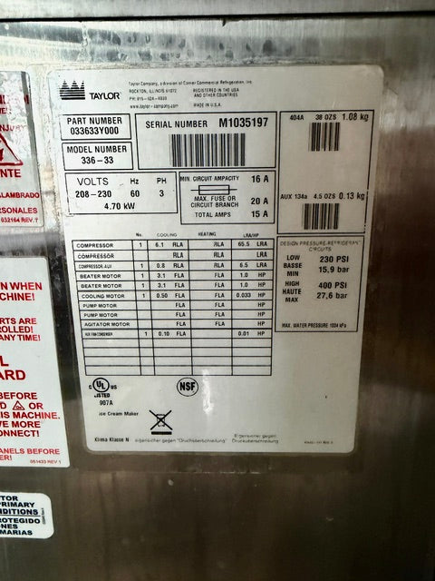 Package Four (4) 2011  Taylor 336  3ph water cooled