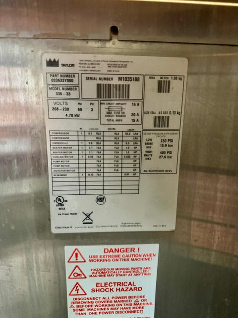 Package Four (4) 2011  Taylor 336  3ph water cooled