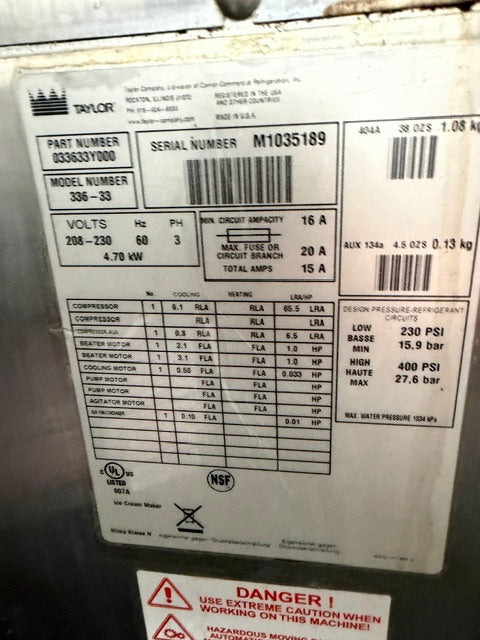 Package Four (4) 2011  Taylor 336  3ph water cooled