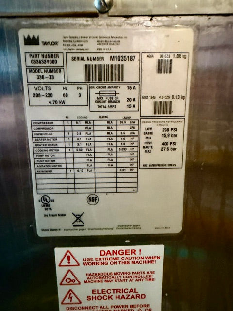 Package Four (4) 2011  Taylor 336  3ph water cooled