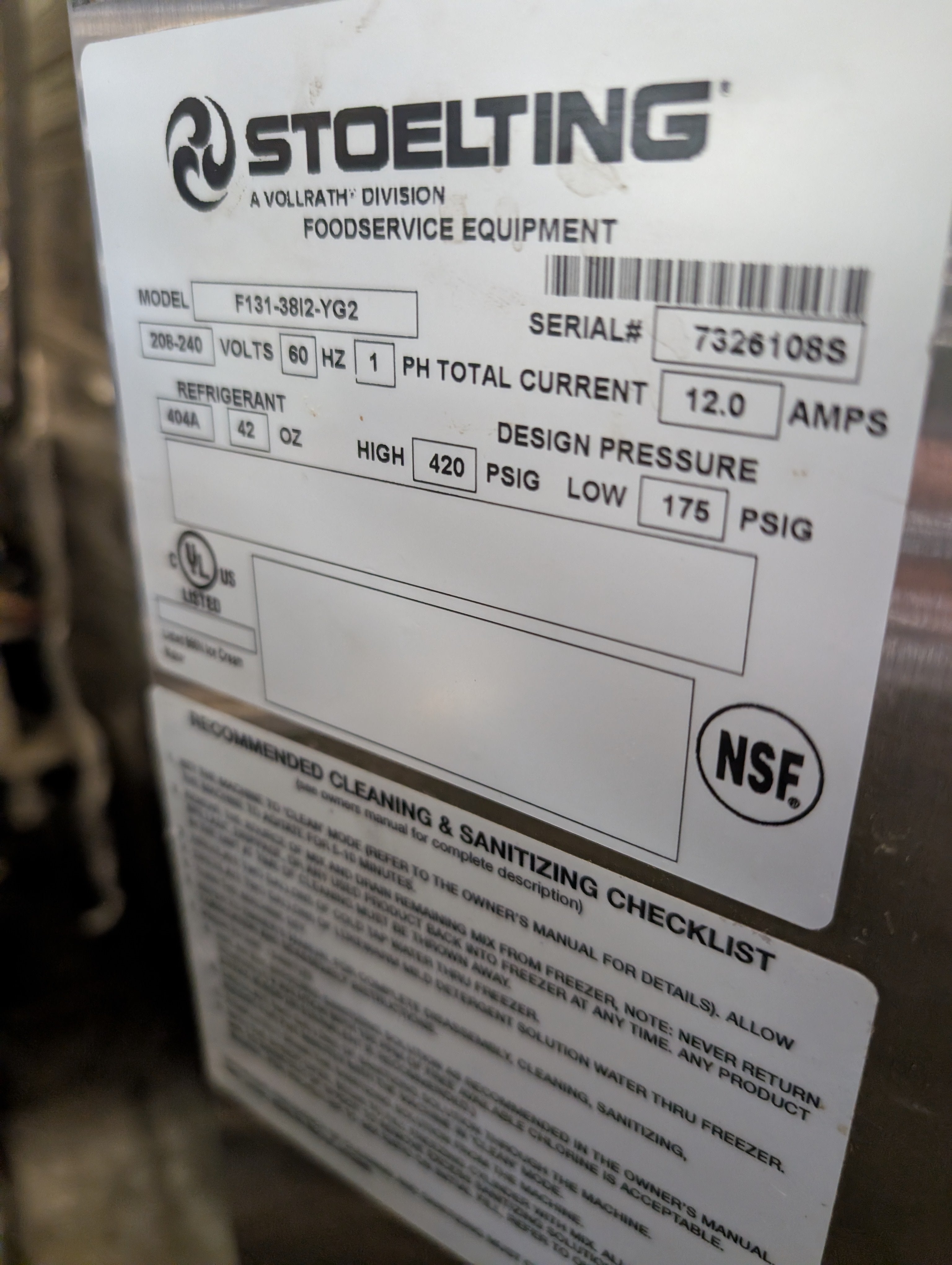 2020 Stoelting F131 1ph Air Countertop